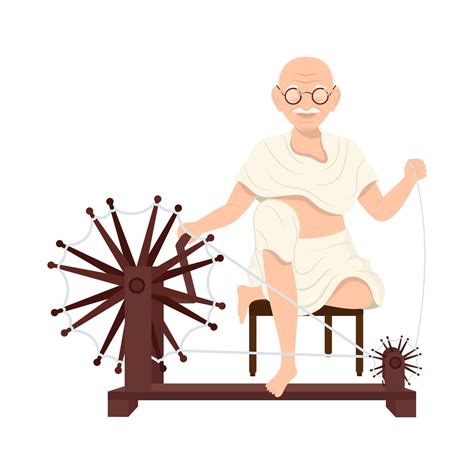 Character Of Mahatma Gandhi Spinning Charkha On White Background ...