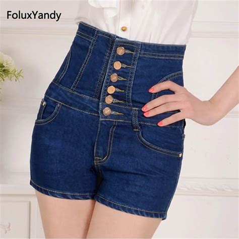 High Waist Jeans Shorts Women New Plus Size 3 4 5 XL Waist Shaping Slim Bodycon Denim Shorts ...