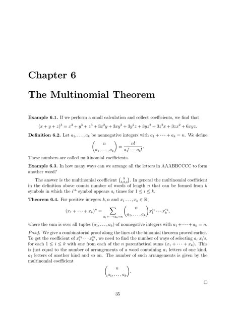 SOLUTION: Chapter 6 The Multinomial Theorem Study Guide - Studypool