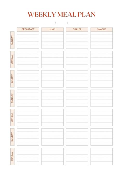 Excel weekly meal planner template with snacks - sapbool