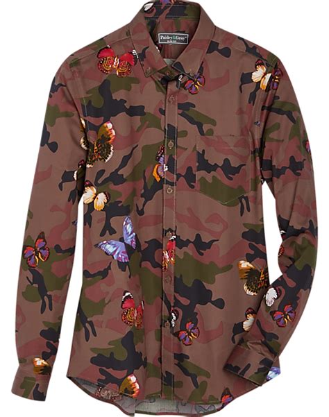 Paisley & Gray Slim Fit Sport Shirt, Olive Camo and Butterflies - Men's Sale | Men's Wearhouse