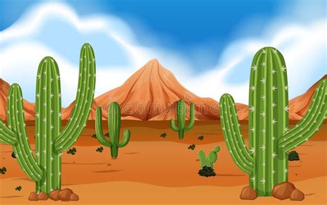 Desert with Mountain and Cacti Stock Vector - Illustration of rocks ...