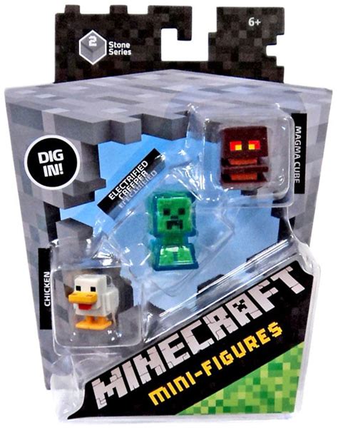 Minecraft Stone Series 2 Chicken, Electrified Creeper Magma Cube Mini Figure 3-Pack Mattel Toys ...