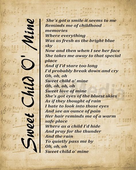 Sweet Child O' Mine Lyrics Instant Download on Sheet | Etsy