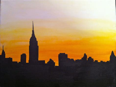 skyline paintings | Skyline painting, Cityscape painting, Silhouette art