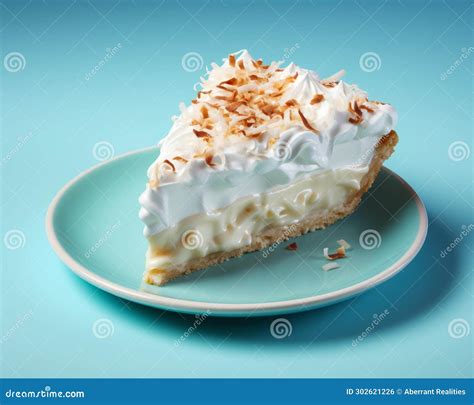 A Slice of Coconut Cream Pie on a Blue Plate Stock Illustration ...