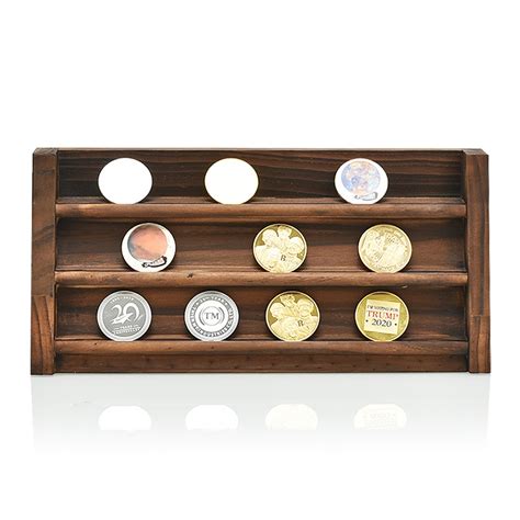 Wooden Challenge Collectible Coin Holder Display Rack Stand Case Shelf ...