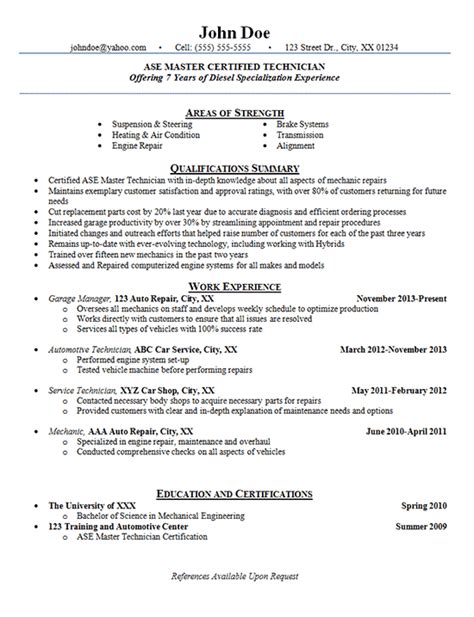 Automotive Technician Resume Examples - Auto Mechanic