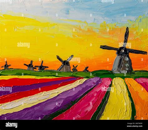 Tulip Fields in Holland, oil painting Stock Photo - Alamy