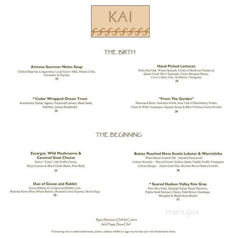 Online Menu of Kai, Chandler, AZ