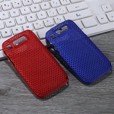 High quality popular back PU mobile phone case for Nokia E72 pure color grid hole protective ...