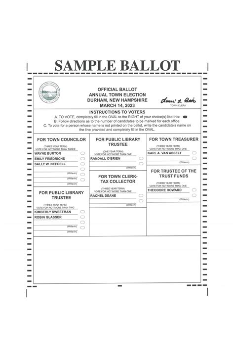 Town of Durham New Hampshire - Sample Ballot - Town Election 2023 ...