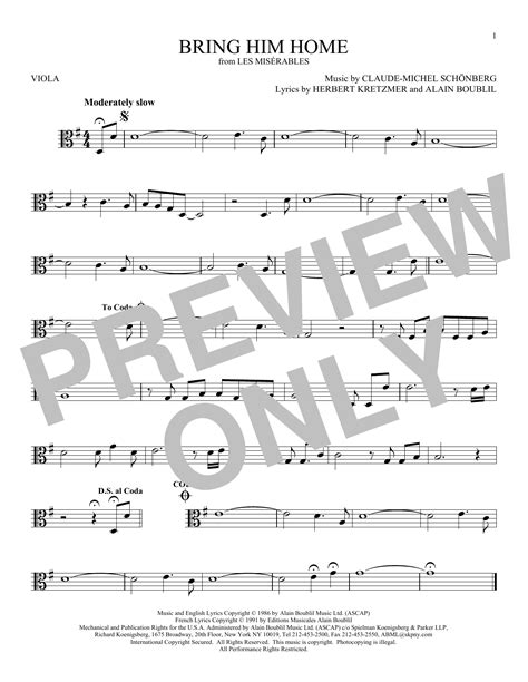 Bring Him Home Sheet Music | Claude-Michel Schonberg | Viola Solo