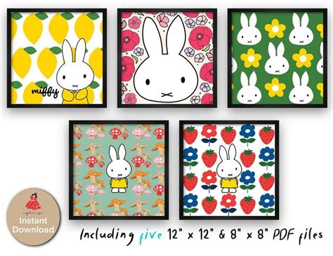 Set of 5 Miffy Square Prints hand-drawn Miffy Inspirational | Etsy Wooden Money Boxes, Rubber ...