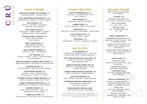 CRÚ Food & Wine Bar (The Shops at Clearfork - Fort Worth) menu in Fort Worth, Texas, USA