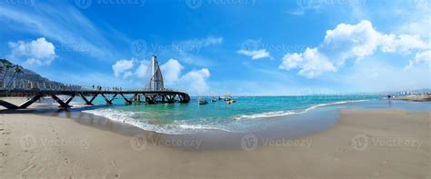 Playa De Los Muertos beach and pier near Puerto Vallarta Malecon, the city largest public beach ...