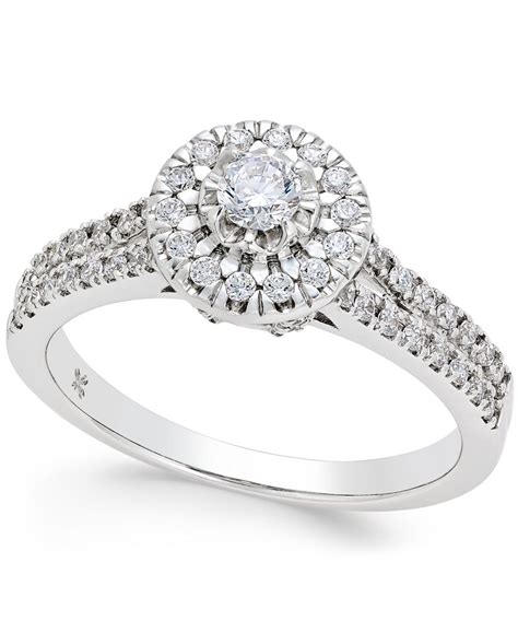 Macy's Diamond Halo Engagement Ring (1/2 Ct. T.w.) In 14k White Gold in Metallic | Lyst