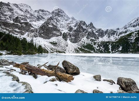 Morskie Oko Lake Covered in Ice at Winter in Tatra Mountains Poland Stock Photo - Image of ...