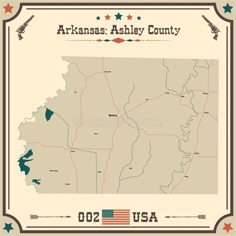 Vintage Map of Ashley County in Arkansas, USA. Stock Vector - Illustration of roads, freeway ...