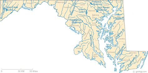 Map of Maryland Lakes, Streams and Rivers