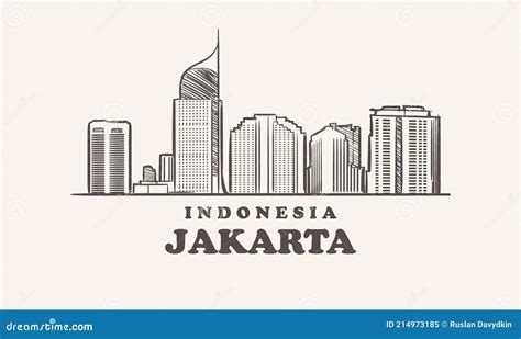 Jakarta Skyline, Indonesia Drawn Sketch Big City Stock Vector ...