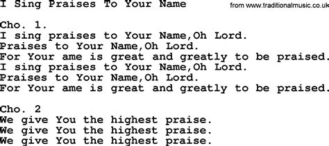 I Sing Praises To Your Name - Apostolic and Pentecostal Hymns and Songs lyrics, and PDF