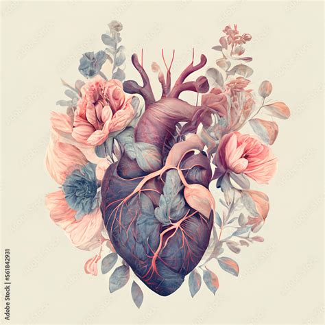 Anatomical heart of flowers and plants in vintage style as a symbol of ...