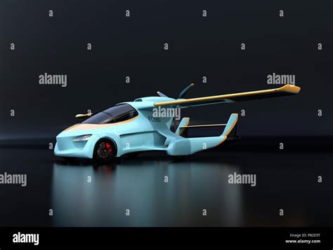 Futuristic autonomous car on black background. Flying car concept. 3D ...