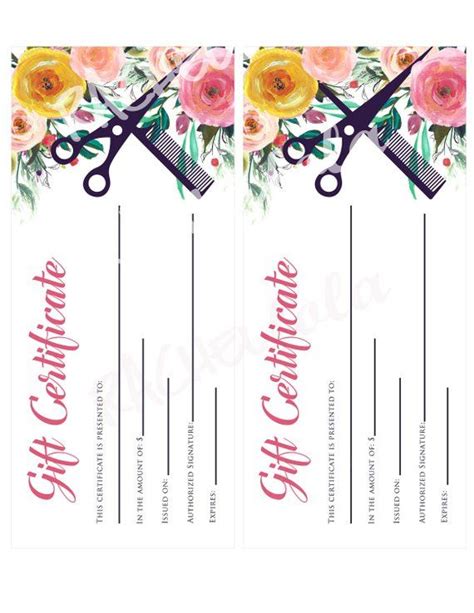 Hair Salon Watercolor Floral, printable Gift Certificate template, spring, hair stylist gift ...