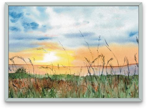 Watercolor Sunset Meadow