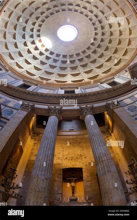 Interior view of oculus and coffered ceiling of the dome, Pantheon, Rome, Italy Stock Photo - Alamy