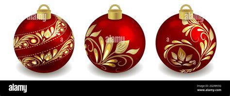 Set of Christmas balls isolated objects on white background, red with ...