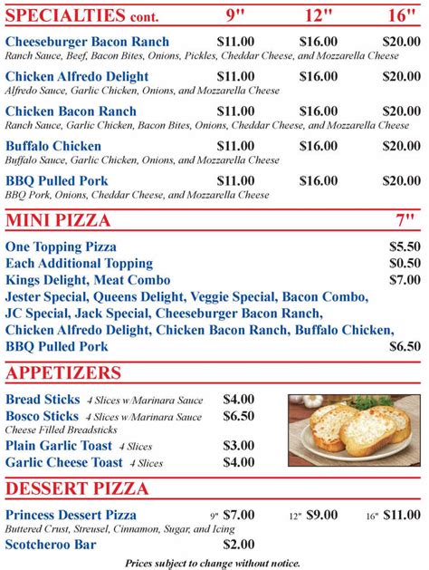 Empire Pizza Menu, Watertown, SD