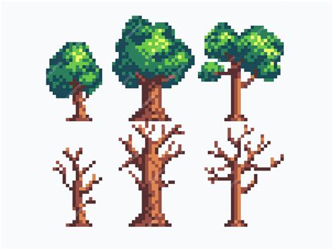 Verschiedene Bäume Pixel-Art-Icon-Set Waldflora-Arten-Logo-Sammlung 8-Bit-Sprite | Premium Vektor