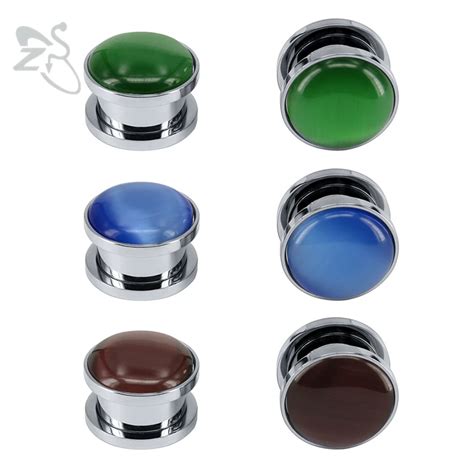 ZS 6 18mm Stainless Steel Piercing Plug&Tunnel Opal Ear Flesh Tunnel ...