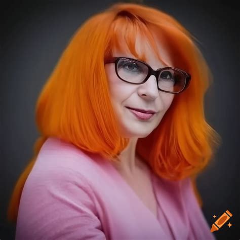 Stylish woman with orange hair and glasses on Craiyon