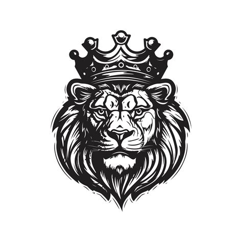 lion with a crown, vector concept digital art, hand drawn illustration ...