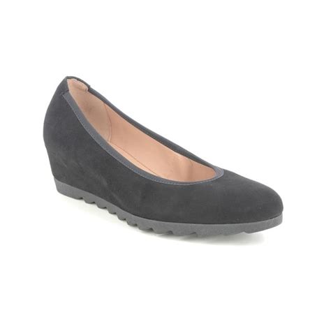 Gabor Request Black Suede Womens Wedge Shoes 05.320.17