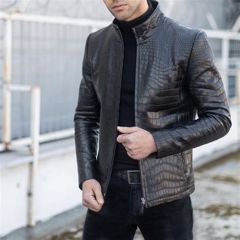 Black Genuine Crocodile Skin Jacket - Leather Guys