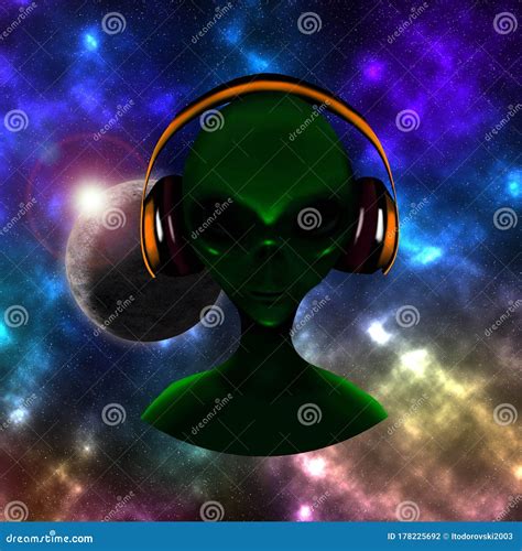 Abstract Art Alien with Headphones ,space Background Stock Illustration - Illustration of ...