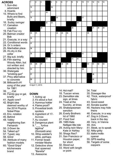 La Times Printable Crossword Puzzle