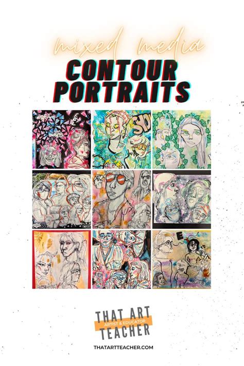 Mixed Media Contour Portraits - THAT ART TEACHER | Middle school art ...