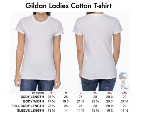 Gildan Size Chart for Women T-shirts and Tank Tops