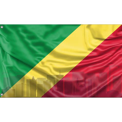 Brazzaville Skyline Flag Unique Design Print High Quality Materials Size 3x5 Ft / 90x150 Cm Made ...