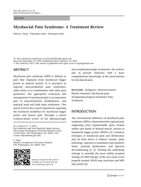 (PDF) Myofascial Pain Syndrome: A Treatment Review