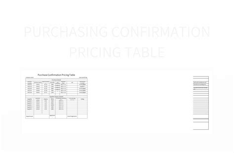 Purchasing Confirmation Pricing Table Excel Template And Google Sheets ...