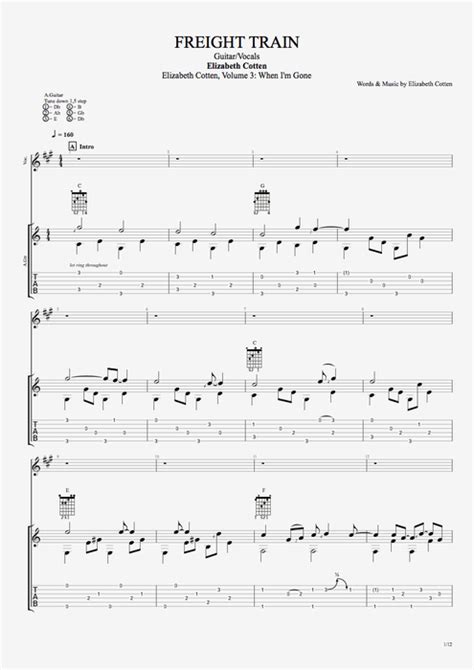 Freight Train by Elizabeth Cotten - Guitar & Vocals Guitar Pro Tab | mySongBook.com