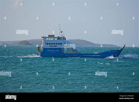 Fraser Island, Qld, Australia - October 23, 2021: Barge and ferry service from Hervey Bay to the ...