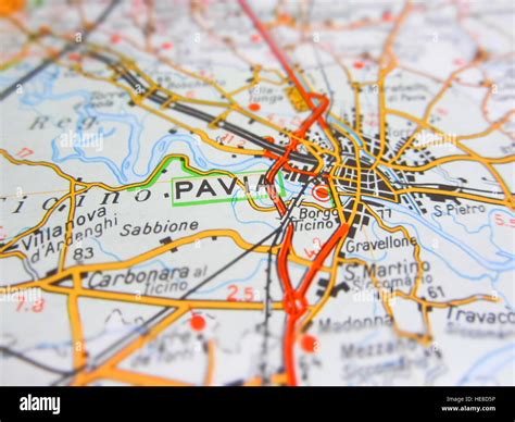 Pavia city over a road map (ITALY Stock Photo - Alamy