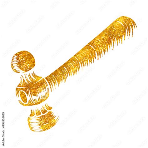 Hand drawn gold foil texture Ball-peen hammer in woodcut drawing vector ...